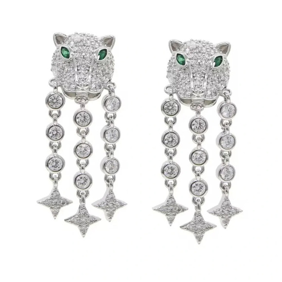 Melinda Maria Fierce Baby Jaguar Dangle Silver Earrings - Picture 1 of 7